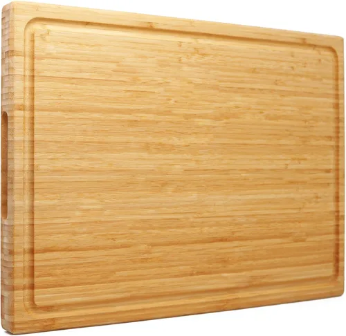 Vista 11 de Utoplike Tabla de cortar de acacia de 17 x 12 pulgadas, tabla de cortar de grano final de madera con ranura de jugo de un solo lado y asas, bloque