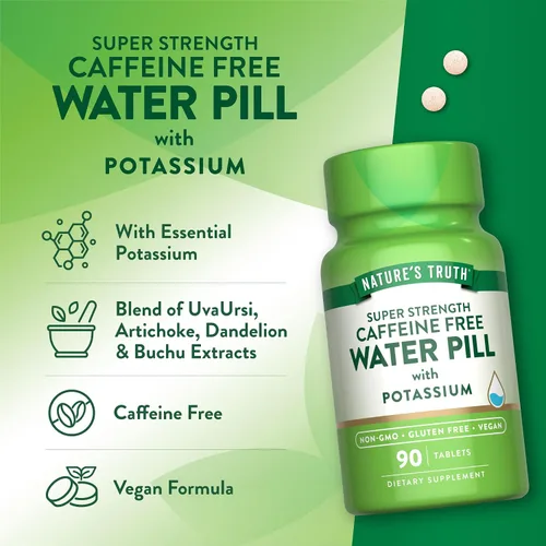 Vista 5 de Nature's Truth Píldora de agua súper fuerte con potasio, 90 unidades, sin cafeína, vegano, sin OMG y sin gluten