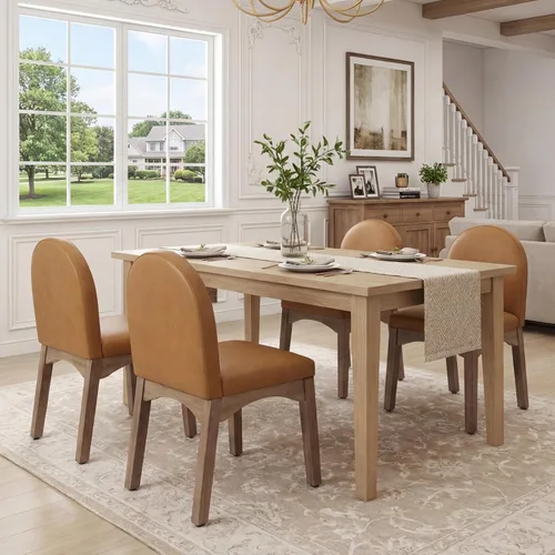 Vista 11 de HNY Juego de 2 sillas de comedor modernas de mediados de siglo, sillas de comedor tapizadas de tela de lino, sillas de cocina sin brazos con patas