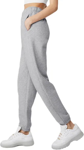 Vista 2 de Pantalones deportivos casuales de forro polar para mujer, cintura alta, con parte inferior de cincha, pantalones deportivos holgados