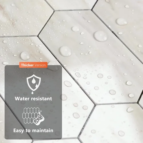 Vista 7 de Vamos Tile - Azulejo de salpicaduras de pelar y pegar hexagonal largo para cocina y baño - 1 hoja de adhesivo para salpicaduras en la pared de 12.4
