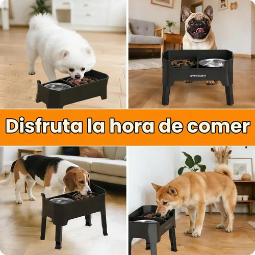 Vista 6 de URPOWER Cuencos elevados para perros pequeños, soporte elevado 3 en 1 Negro