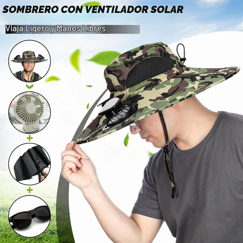 Vista 4 de Shinymoon - 2 sombreros de ventilador solar para hombre, ala ancha