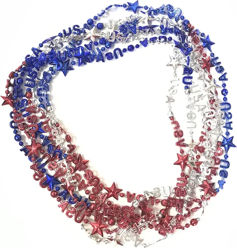 Vista 4 de Collares de cuentas del Día de la Independencia del 4 de julio, accesorios rojos, blancos y azules, joyería patriótica para fiestas (12 unidades)