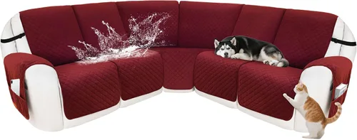 Vista 38 de Fundas para sofá modular reclinable, de terciopelo en forma de L, funda de consola central para perros y mascotas, lavable antideslizante, 1 funda
