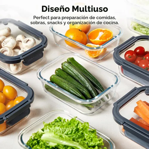 Vista 8 de Contenedores de vidrio para almacenamiento de alimentos con tapas de vidrio, paquete de 4 recipientes de preparación de comidas con tapas Gris