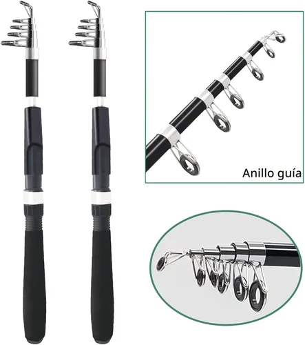 Vista 2 de Conjunto de caña de pescar, 2.1m/6.89ft, 2 piezas de cañas plegables, 2 piezas de carretes giratorios, juego de señuelos, bolsa de transporte, cañas
