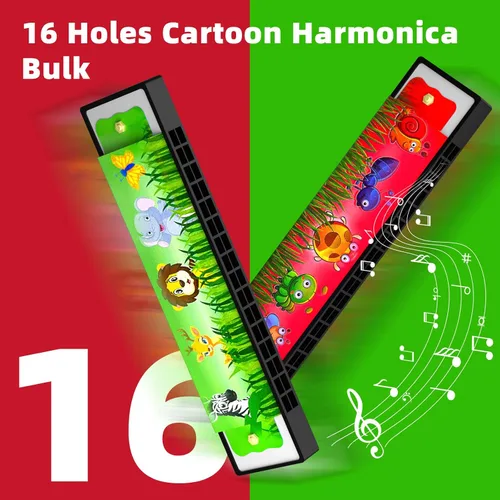 Vista 3 de 5 piezas de armónica para niños, regalo de cumpleaños, instrumento musical, regalo de fiesta de regreso, armónica de fila doble de dibujos animados