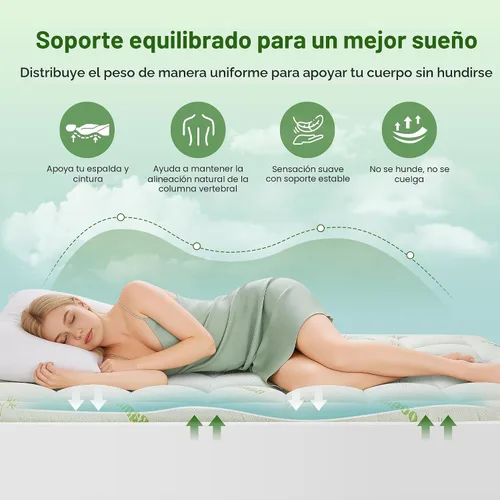 Vista 4 de Protector de colchón tamaño Queen, parte superior de almohada refrescante, viscosa ultra suave hecha de bambú, transpirable para personas que Verde