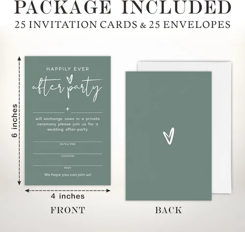 Vista 2 de TPYEN Invitaciones de fiesta Happily Ever After, invitación minimalista de fiesta de recepción de boda verde oscuro, celebración para novia y novio