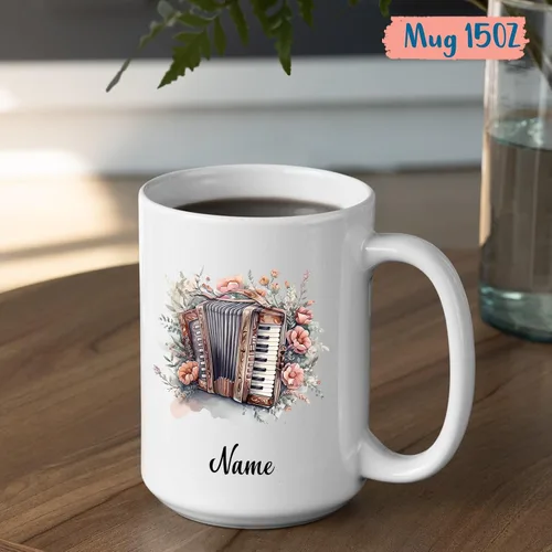 Vista 5 de Taza de café de acordeonista personalizada, 11 o 15 onzas, taza blanca para músico, regalo para los amantes del acordeonista
