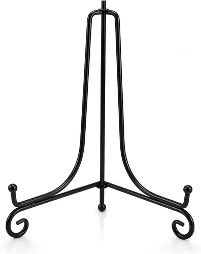 Vista 15 de Paquete de 2 soportes de exhibición de hierro, soporte para fotos de caballete de hierro negro, muestra marcos de fotos, platos decorativos