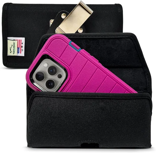 Vista 14 de Turtleback Soporte para cinturón para iPhone 16 Pro, 16e, 15 Pro 14 Pro 13 Pro - Pequeño - Se adapta con fundas delgadas estilo MagSafe, cuero negro