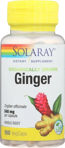 Vista 4 de SOLARAY Jengibre orgánico 1080 mg – Suplementos orgánicos de jengibre – Alivia las náuseas y los vómitos asociados con el mareo, apoya la salud