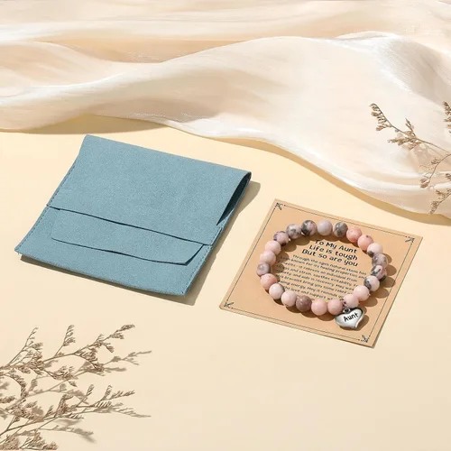 Vista 6 de MIXJOY Regalos para mujer con texto en inglés "Life is Tough But So Are You", pulsera de piedra natural, regalos de relajación antiansiedad