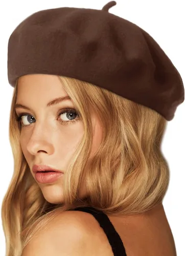 Vista 29 de Wheebo Boina de lana, color sólido, estilo francés, gorro cálido de invierno para mujeres y niñas Albaricoque