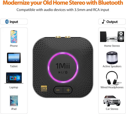 Vista 5 de Receptor Bluetooth 1Mii B06S+LDAC para estéreo casero, adaptador de audio inalámbrico