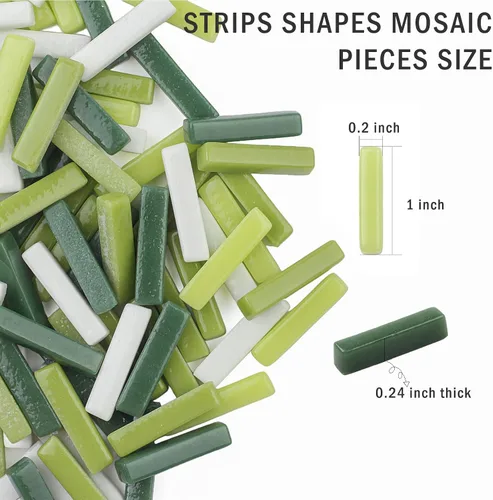 Vista 4 de Youway Style Azulejos de Mosaico para Manualidades a Granel, 200g Piezas de Vidrio de Mosaico de Colores Verdes, Azulejos de Vidrio en Tiras