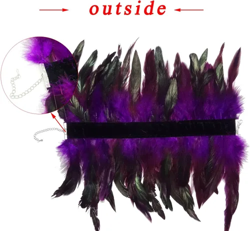 Vista 7 de L'vow - Gargantilla estilo victoriano de plumas naturales para Halloween Cosplay