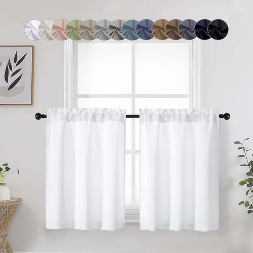 Vista 68 de Aqua Cafe - Juego de 2 paneles de cortinas opacas de 24 pulgadas de largo, con aislamiento térmico suave y sólido, para ventanas de baño, sótano