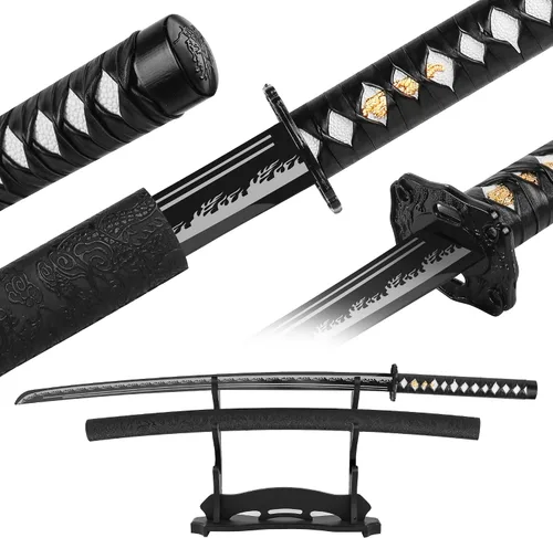 Vista 20 de Espada Katana japonesa hecha a mano, espada samurái de acero al carbono sin afilar con vaina, espada de espiga completa para colección, exhibición