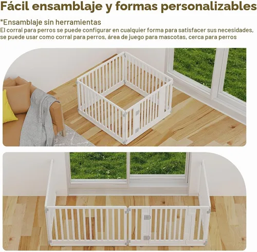 Vista 3 de Corralito para mascotas con puerta para perros, corralito plegable para cachorros y perros pequeños, 4 paneles, fácil de montar, fácil de almacenar