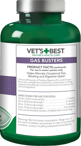 Vista 8 de Vet's Best Gas Busters - Suplementos para perros, gases, hinchazón, alivio del estreñimiento y ayuda a la digestión para perros, 90 tabletas