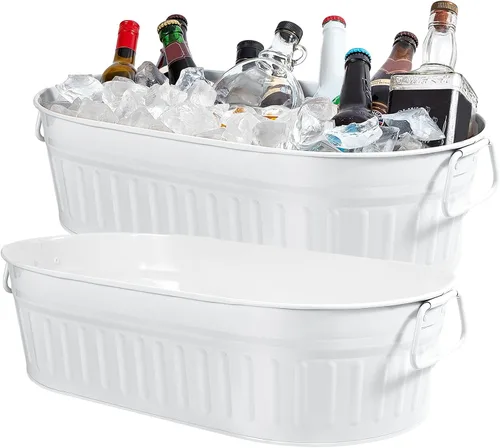 Vista 9 de Lallisa Cubo galvanizado para bebidas de 5.3 galones, cubo galvanizado de metal para hielo y bebidas con asas, para fiestas, casa de campo, piscina