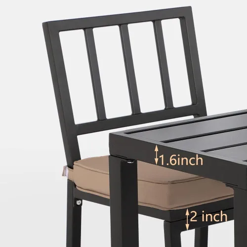 Vista 8 de Sillas y mesa de bar para exteriores, juego de bar de metal para patio, 3 piezas con taburetes y cojines, patio trasero, porche, bistró, balcón Negro