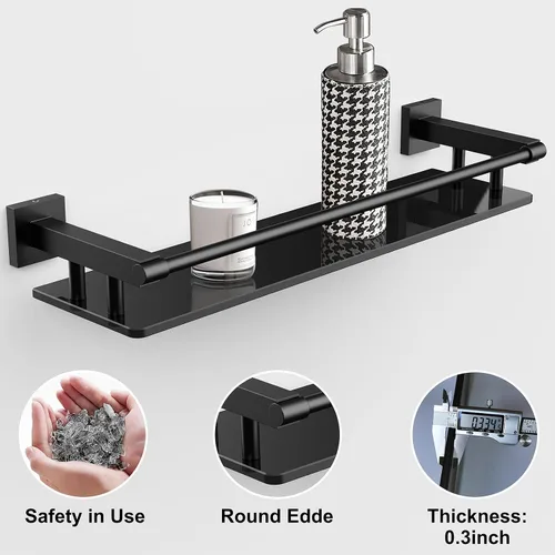 Vista 6 de Estante de vidrio para baño, estantes de baño de 20 pulgadas con toallero, estantes de vidrio templado con toallero de acero inoxidable para estante