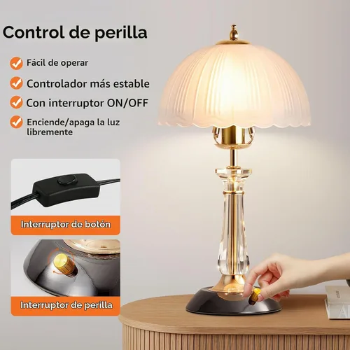 Vista 3 de Juego de 2 lámparas de mesa de cristal, lámpara de mesita de noche regulable con interruptor de encendido/apagado, lámparas de vidrio modernas