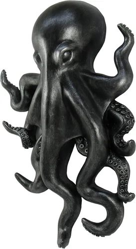 Vista 3 de World of Wonders Poseidon Octopus Kraken - Percha de pared de peltre Decoración decorativa náutica de oficina de playa Arte de pared de criatura