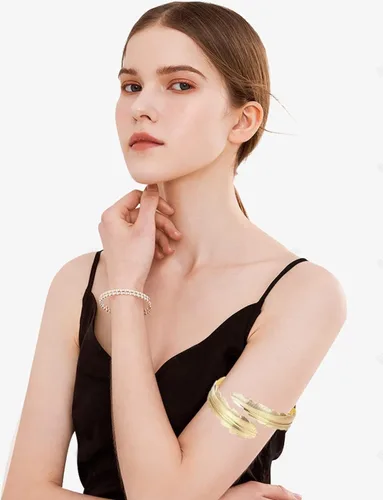 Vista 3 de CASDAN 9 piezas de brazalete de brazo superior para mujer pulsera de brazo minimalista de oro ajustable de bobina abierta brazalete de pulsera