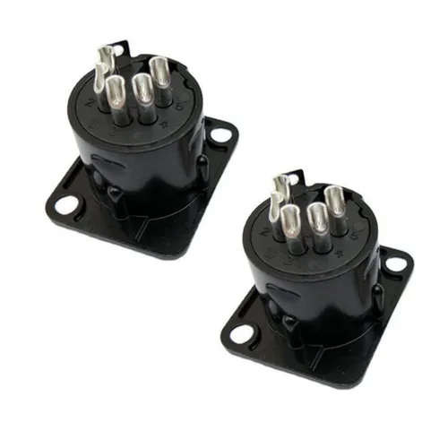 Vista 3 de XLR Macho Jack 5 Pin Panel Mount Jacks, carcasa de metal negro conector XLR-M 5 unidades.