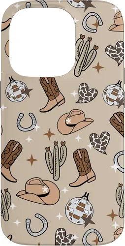 Vista 17 de Cowboy Hat & Boot & Disco Ball Pattern Brown Cowgirl Case for iPhone 17