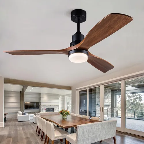 Vista 11 de Ventilador de techo de 42 pulgadas con luz, 3 aspas de madera maciza, control remoto, motor de CC silencioso reversible de 6 velocidades, ventilador