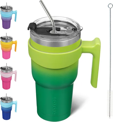 Vista 55 de BJPKPK Mini vaso de 10 onzas con tapa, popote y asa, taza de acero aislada