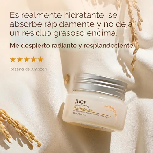 Vista 5 de The Face Shop Crema de Ceramidas de Arroz, Hidratante Facial, para Piel Seca y Mixta, Ligera, de Absorción Rápida, 50 ml