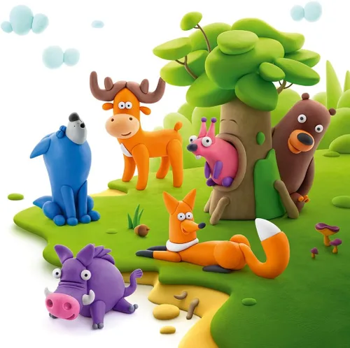 Vista 3 de HEY CLAY Forest Animals - Claymate Bear - Kit de arcilla seca al aire con 3 latas y herramientas de escultura con divertidas instrucciones