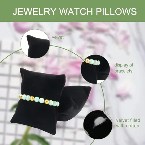 Vista 3 de 6 piezas de terciopelo para pulsera, reloj, almohada, joyería, almohada, pulsera, soporte para cojín (negro)