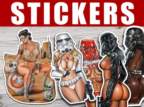 Vista 4 de Jeremy Worst pegatina de 10 cm "Arte adhesivo de Star Wars R2D2 Princesa Leia Pinup Regalos Señor Jedi Darth Vader Ayúdame Obi Uno cosas juguetes
