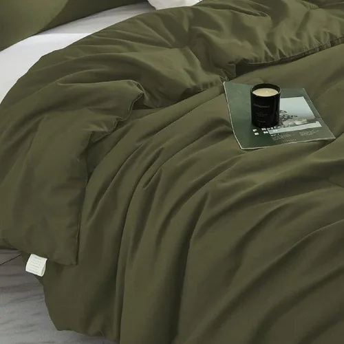 Vista 3 de INDACORIFY Juego de funda de edredón de algodón verde oliva con cierre de cremallera, lujoso y acogedor juego de ropa de cama de algodón suave 100%