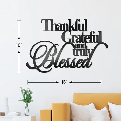 Vista 6 de Vivegate Decoración de pared con texto en inglés «Thankful Grateful Blessed» – Home Thankful Iron Wall Decor Blessed Letreros de pared