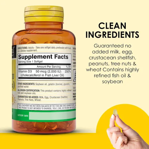 Vista 5 de MASON NATURAL Vitamina D3 2,000 UI Ultra Fuerza, Apoya la Densidad Ósea, la Fuerza y la Salud Inmune, 60 cápsulas blandas, paquete de 3