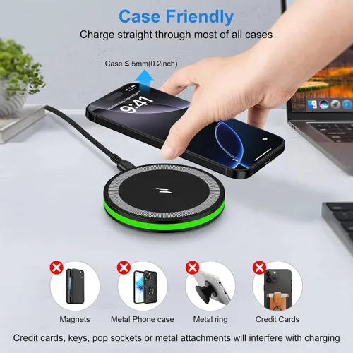 Vista 3 de Samsung S26 Ultra Cargador inalámbrico Almohadilla de carga rápida de 15 W para Galaxy S26+ S25 Ultra FE S25+ Z Fold Flip7 S24 Ultra S24+ S23, Pixel