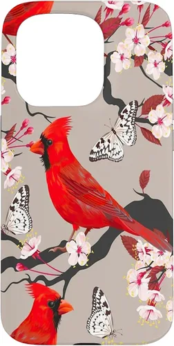 Vista 21 de Women Girls Cardinals Red with Floral Butterfly Case for iPhone 17