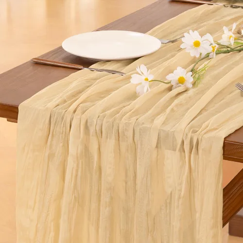 Vista 7 de Socomi - Camino de mesa de gasa, estilo bohemio y rústico, para primavera, Pascua, bodas, fiestas, baby showers y decoración, 120 pulgadas/10 pies