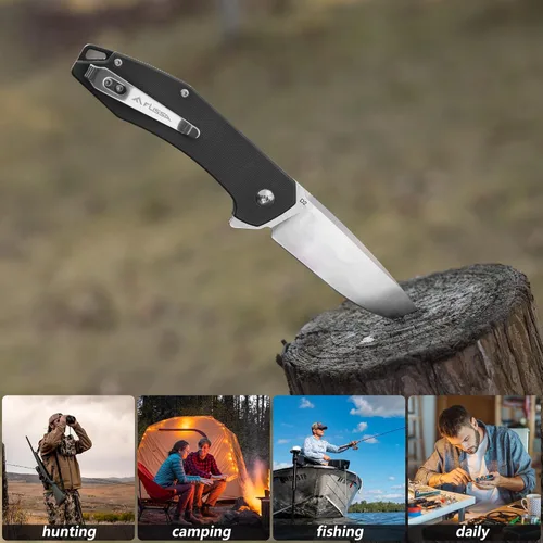 Vista 7 de FLISSA Cuchillo de bolsillo, cuchillo táctico plegable con mango G10, hoja D2, seguro de revestimiento, clip de bolsillo, cuchillo EDC para Negro