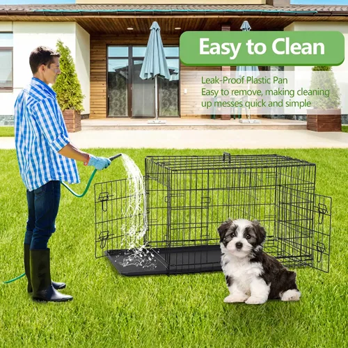 Vista 3 de Jaula para perros pequeños de 24 pulgadas, jaulas resistentes para perros pequeños, jaula plegable de alambre de metal con bandejas extraíbles