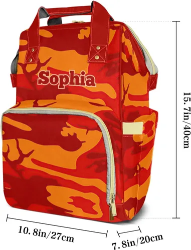 Vista 7 de Mochila de pañales de camuflaje rojo con nombre, bolsa multifunción de gran capacidad para mamá, papá, unisex, niño y niña, Diseño 1, Mochilas